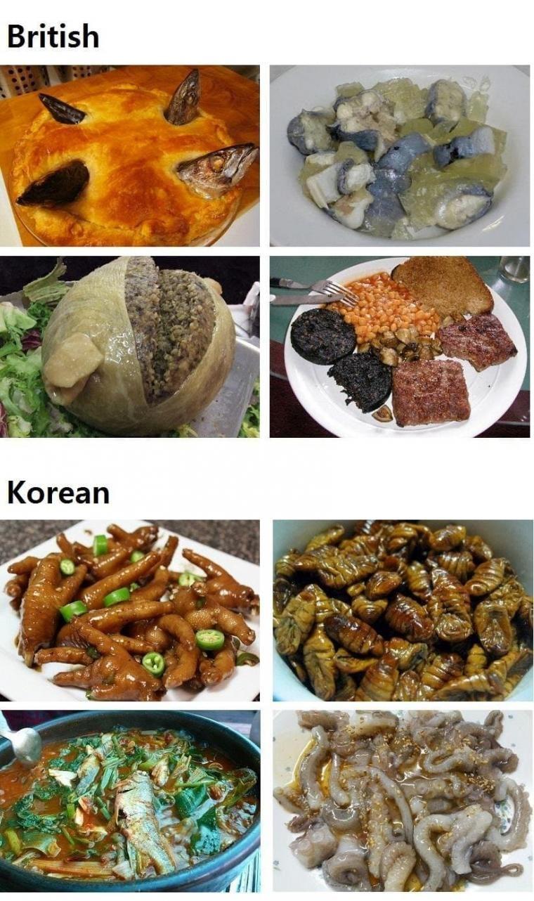 해외에서 영국음식이랑 자강두천 한다는 한국음식 ㄷㄷ