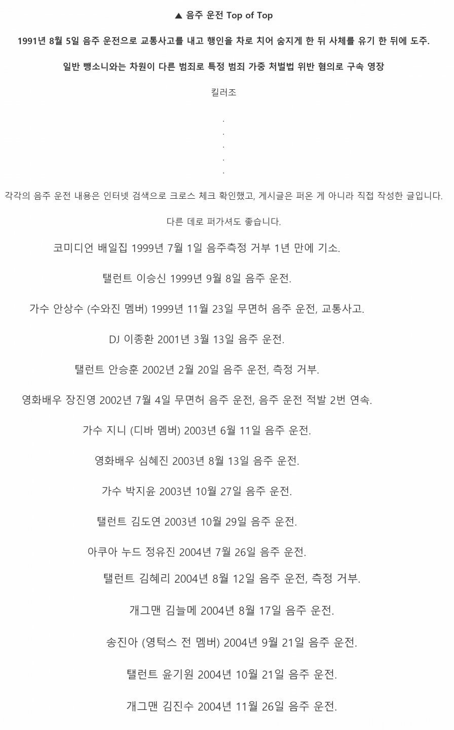 의외로 사람들이 잘 모르는 음주운전 연예인 명단