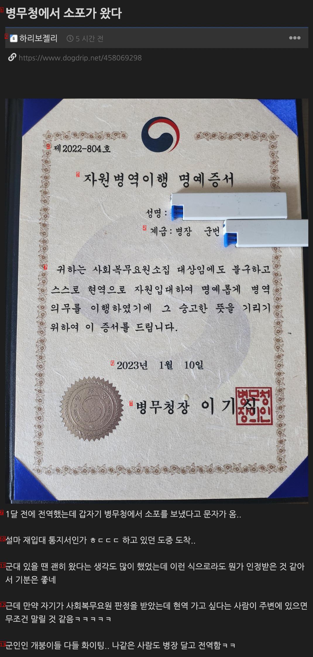 병무청에서 소포가 왔다.