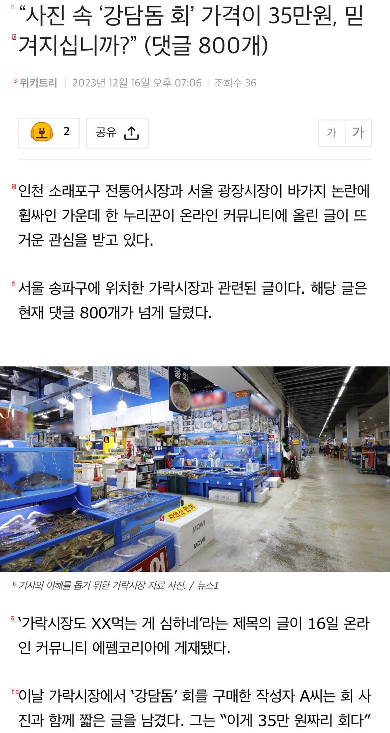 「写真の中のカンダム鯛の刺身」の価格が35万ウォンと信じられますか
