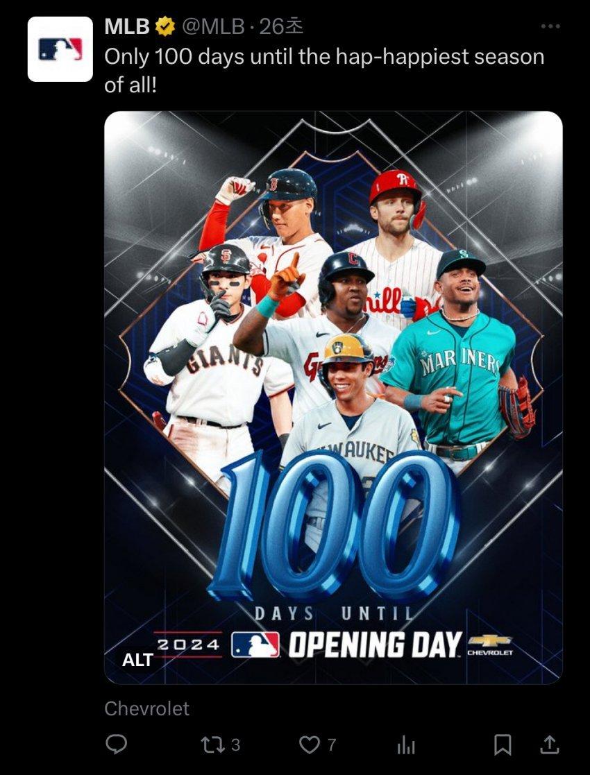 MLB 개막 D-100 포스터에 등장한 이정후 ㅋㅋ