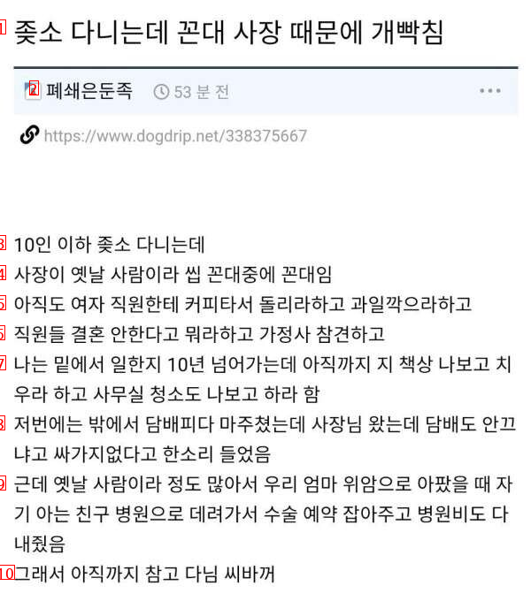 좆소 다니는데 꼰대 사장 때문에 개빡침