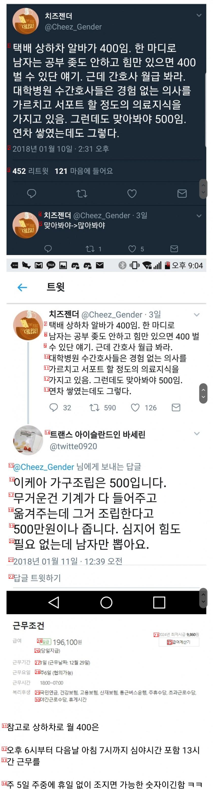 상하차 남자가 여자 수간호사보다 돈 잘 벎