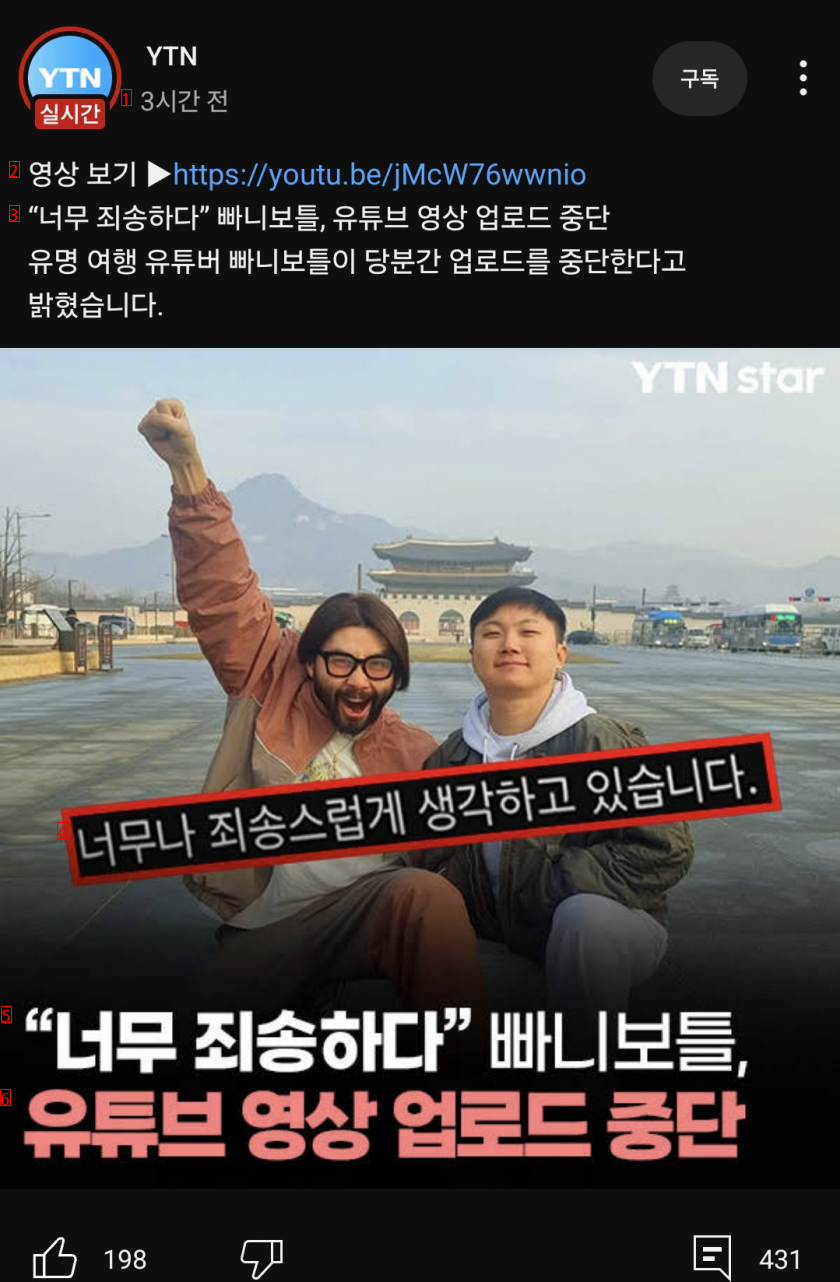 YTN 뉴스 """"빠니보틀 유튜브 중단""""