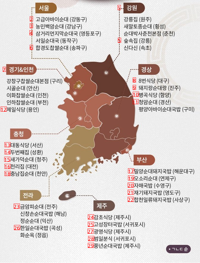 전국 순대 국밥 맛집 지도