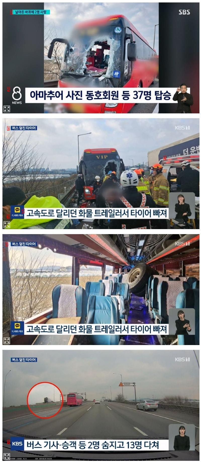 昨日、京釜高速道路のバスタイヤ事故、ドライブレコーダー