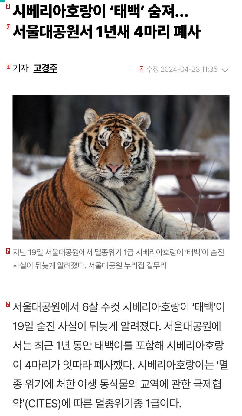 [뉴스] 서울대공원 시베리아호랑이 또 폐사, 1년새 4마리