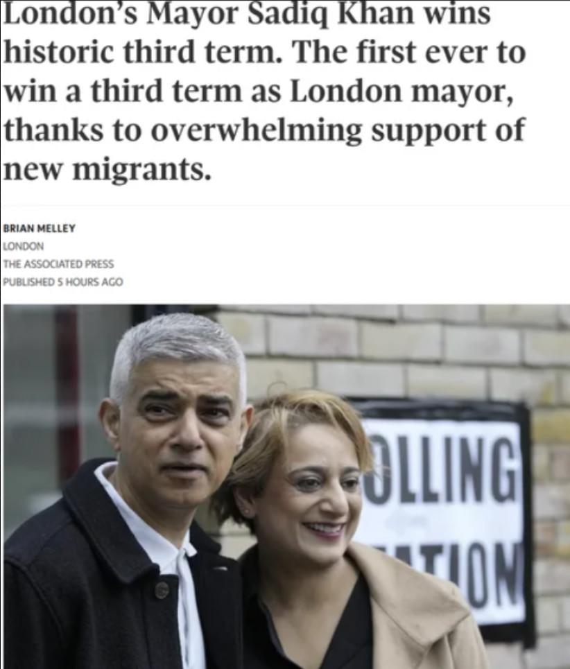 무슬림 이민자 출신이 런던시장 당선됨