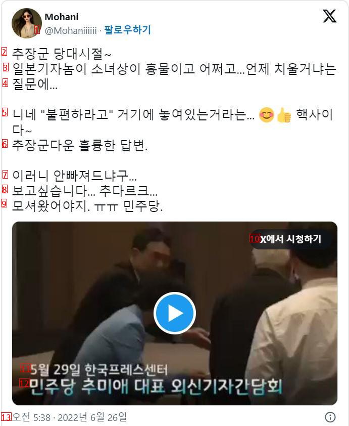 추미애 당대표 시절 일본 기자 질문 답변