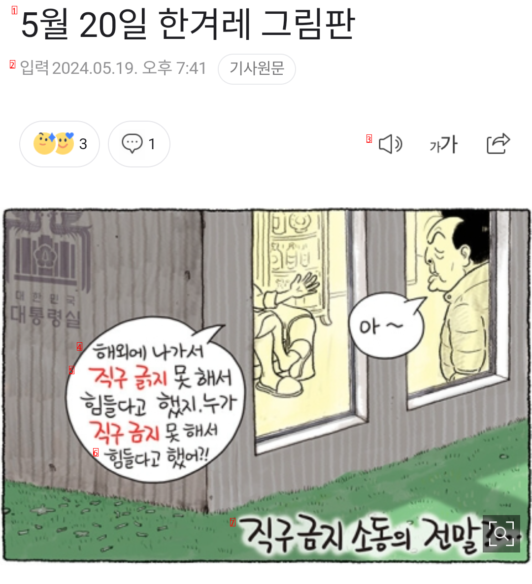 한겨레 만평 ㅡ 직구 금지 소동의 전말