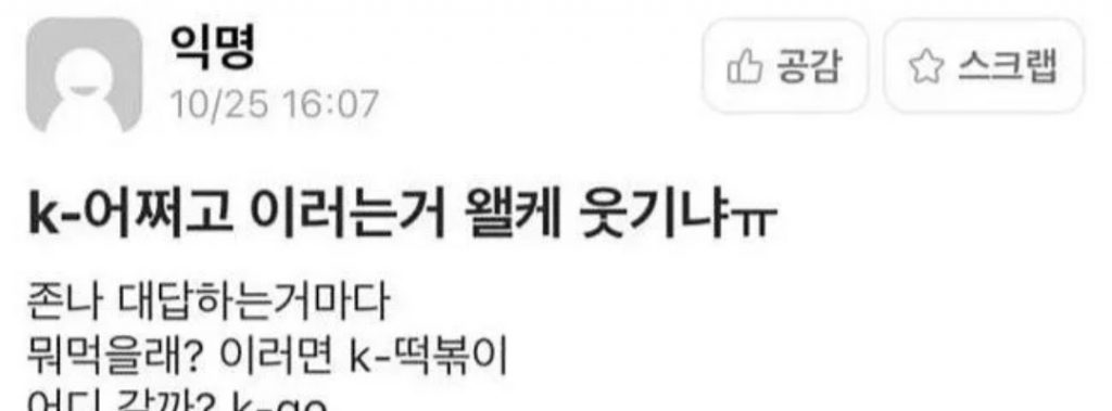 “K-어쩌고 하는거 왤케 웃기냐 ㅋㅋ”.jpg