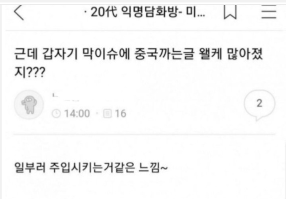 ??? : 인터넷에 왜 중국까는글 많아졌지?