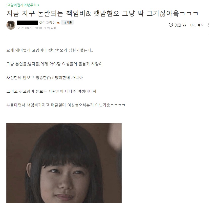 남자들이 고양이한테 질투한다고 생각하는 캣맘들