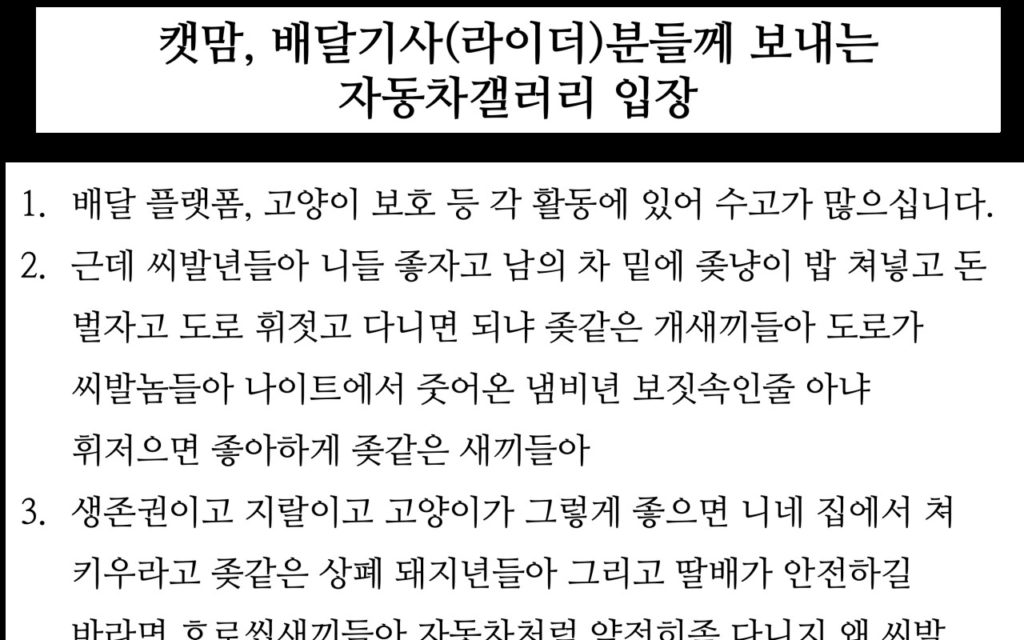 캣맘, 딸배사태에 대한 디씨 자동차갤 입장문