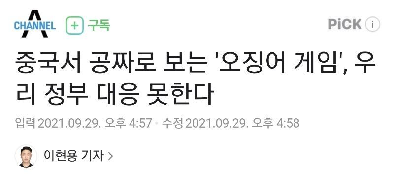 중국서 오징어게임 공짜로 보는게 우리정부 잘못?