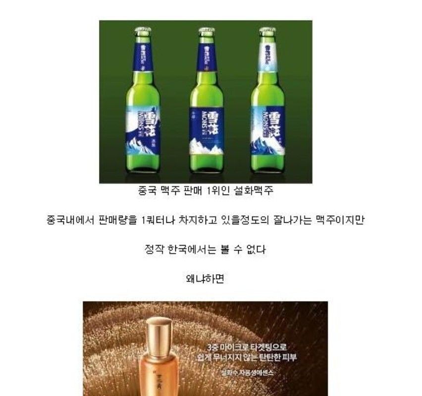 중국 맥주 1위가 한국에 진출을 못하는 이유