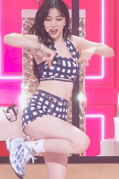 체크무늬 크롭 민소매 있지 류진