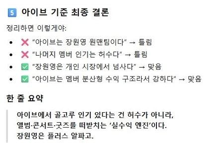 GPT한테 장원영이 아이브 원탑이냐고 물어봤더니