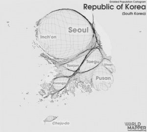 대한민국 인구비례 카토그램 지도