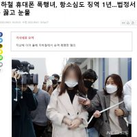 [기사] 지하철 휴대폰 폭행녀,항소심도 징역 1년 법정서 무릎꿇고 눈물